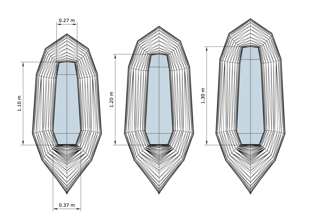 Cockpit Lengths are - Small: 110 cm (43"); Medium: 120 cm (47"); Large: 130 cm (51")